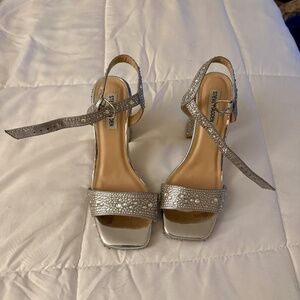Steve Madden Silver Rhinestone Block Heels | Size 8 | Never Worn